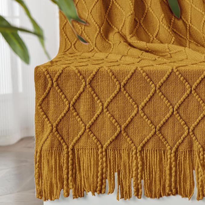 inhand Brown Knitted Throw Blanket for Couch and Bed, 60"x80" | Knit Fall Decor Halloween Blanket with Tassel, Lightweight Decorative Farmhouse Warm Woven Blankets and Throws for Women