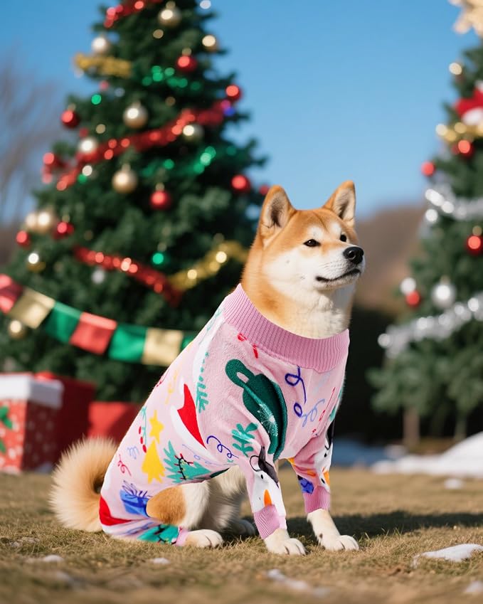 PET SHOW 4 Pack Christmas Velvet Dog Pajamas for Large Dogs | Soft stretchy dogs onesies,boy girl pjs with sleeve,holiday jumpsuit costume for pets,XL