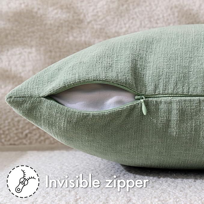 MIULEE Greyish Green Chenille Couch Throw Pillow Covers, 18x18 | Set of 2, Soft Modern Farmhouse Style, Decorative Pillowcases for Sofa Living Room Bed, Home Decor