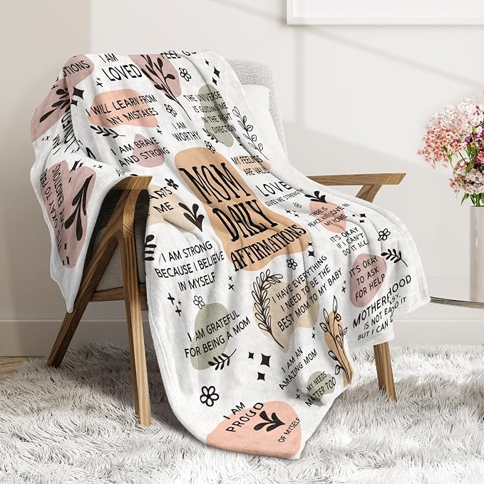 BaubleDazz New Mom Gifts Blanket, Mom Daily Affirmations(50" x 60") | Postpartum Pregnancy Gifts for First Time Moms, Mommy to Be, Mama, New Mom Essentials, Birthday Gifts for Mom