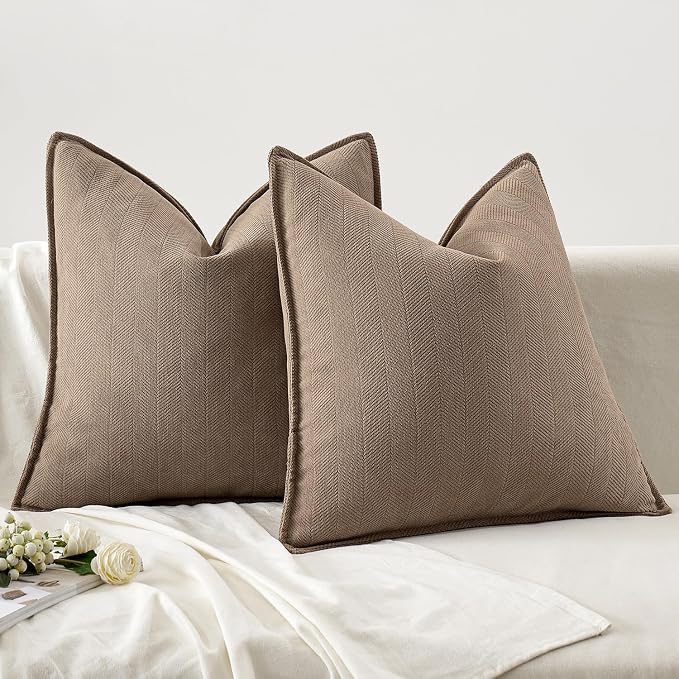 MIULEE Pack of 2 Coco Brown Decorative Chenille Pillow Covers 18x18 Inch | Soft Couch Throw Pillows,Farmhouse Cushion Covers with Elegant Design for Sofa,Bedroom,Living Room,Spring Home Decor
