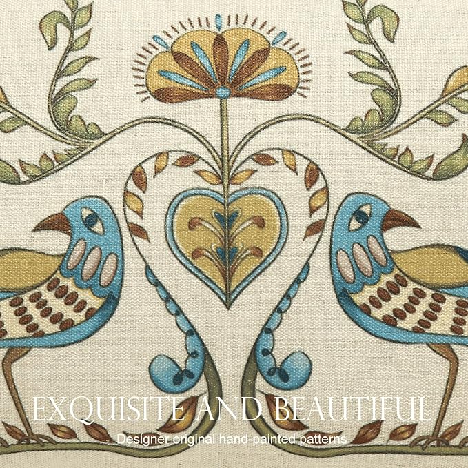 patdrea Designer French Vintage Linen Throw Pillow Cover,12"x20"-Wensel C | RusticDecorative Pillow Case,Bird and Floral Pattern,Cushion Coverfor Couch Living Room Bedroom Sofa