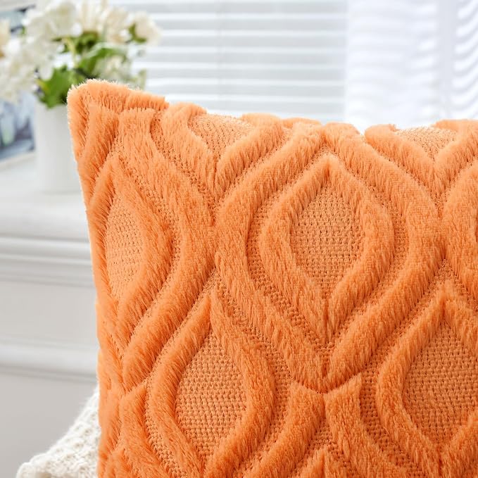 MIULEE Fall Bright Orange Soft Plush Faux Wool Throw Pillow Covers 16x16 | Set of 2, Farmhouse Boho Home Decor, Decorative Cushion Covers for Sofa, Living Room, Bed