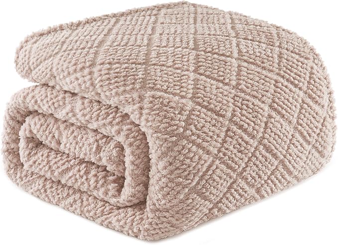 Whale Flotilla Soft Fleece Queen Size Blanket for Bed, Camel | Jacquard Waffle Blankets for Home Decor, Lightweight and Cozy, All Season Suitable, 90x90 Inch