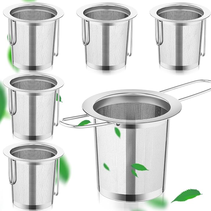 Hoolerry 6 Pcs Tea Strainer, Stainless Steel Tea Infuser Hanging on Teapots Mugs Cups to Steep, Tea Infusers for Loose Tea, Fine Mesh Filters Tea Diffuser Long Handled for Loose Tea Brewing Experience