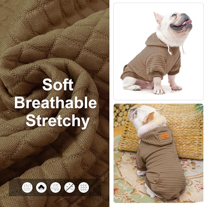 BEAUTYZOO Dog Hoodies Sweater for Medium Dogs, Waffle‑Like Laminated Coat | Warm Dog Sweatshirt with Pocket & Leash Hole, Pullover Clothes for Girl Boy Dogs, Stretchy & Easy‑On‑Off, Bulldogs Pitbulls