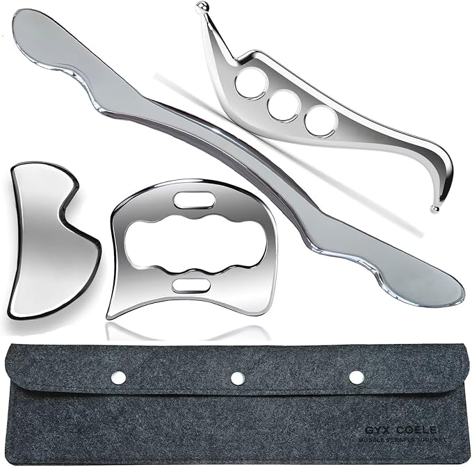 Muscle Scraper Tool Set, 4-Piece Stainless Steel IASTM Tools, Professional Scraping Tool Physical Therapy Massage Kit