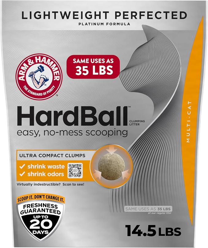 ARM & Hammer Hardball Clumping Cat Litter, Garden Bloom, 14.5 Lbs | Lightweight 5-in-1, 24/7 Odor Control, Easy Clean Up, Non-Clay Formula, 99.9% Dust-Free, Multi-Cat