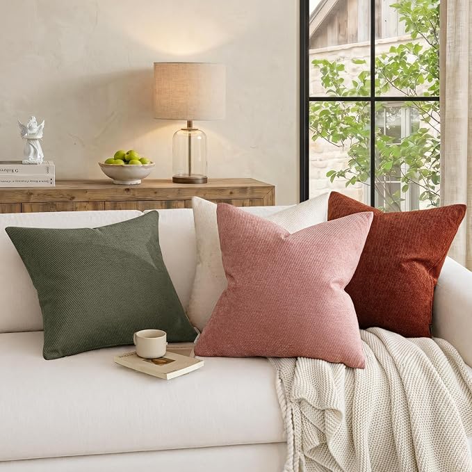 a moment Pack of 2 Decorative Chenille Throw Pillow Covers with Twill Cushion Covers for Sofa Living Room Couch Bed 20x12 Inch Olive Green