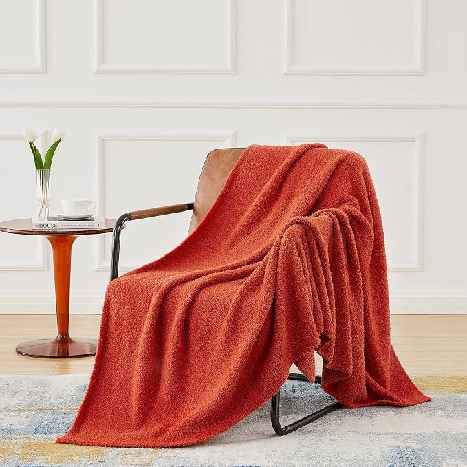 Super Soft Knit Throw Blanket Twin Size Orange-Lightweight Plush Fuzzy Fluffy Warm Cozy Blankets and Throws for Sofa Bed All Season Use, 60x80 inches