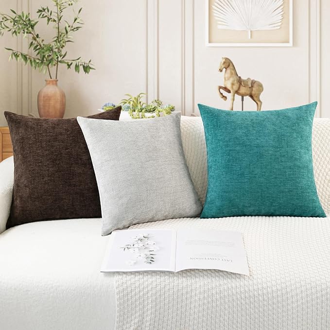 CaliTime Decorative Couch Throw Pillow Covers 16 X 16 Inches Coffee | Pack of 2, Cozy Chenille Cushion Cases for Sofa Bed Living Room Farmhouse Home