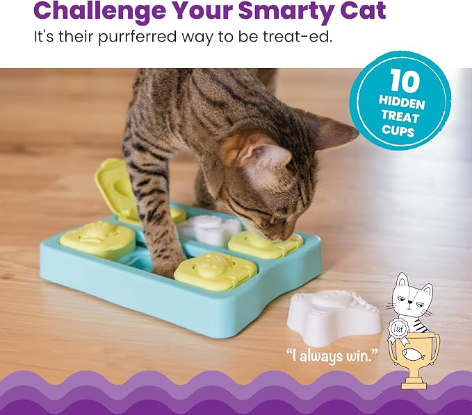 Catstages Nina Ottosson Kitty Cube Puzzle Cat Toy Treat Puzzle, 8.7" | Level 2 Intermediate, 10 Hidden Treat Cups, Problem Solving, Interactive Enrichment, Slow Feeder, Indoor Cats & Kittens