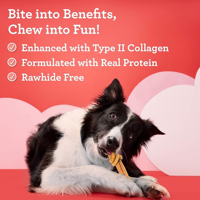 DreamBone CollaYUMS Knots Plus Collagen Rawhide-Free Dog Treats, 8 Count | Supports Hip and Joint Health, Daily Chew, Digests Safely and Completely, With Real Chicken & Peanut Butter, For Adult Dogs