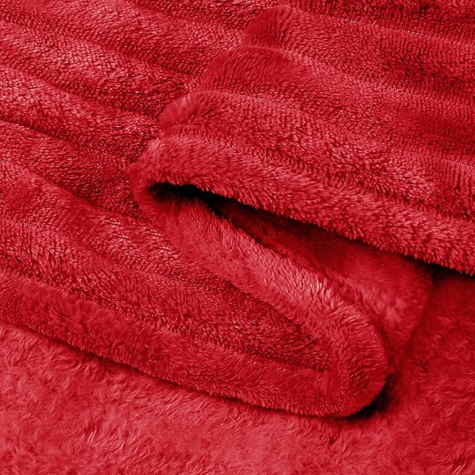 BEDELITE 3D Ribbed Jacquard Red King Size Blankets for Bed, 108x90 Inch | Soft Warm Decorative Fluffy Blanket, Cozy Fuzzy Lightweight Plush Fleece Throw Blankets for Bed, Room Decor, Gift for Women