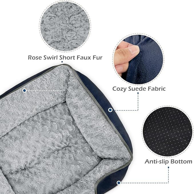 Small Dog Bed Rectangle Washable Orthopedic Soft Calming Sleeping Durable Pet Cuddler with Anti-Slip Bottom