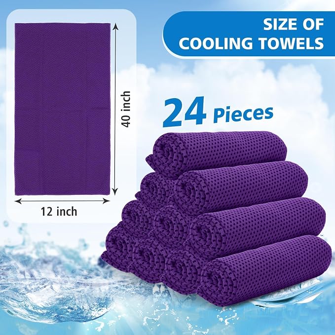 24 Pack Cooling Towels Bulk for Neck and Face 40"x12" Ice Cooling Sweat Rags Microfiber Soft Breathable Soft Chilly Towel for Yoga Golf Sport Running