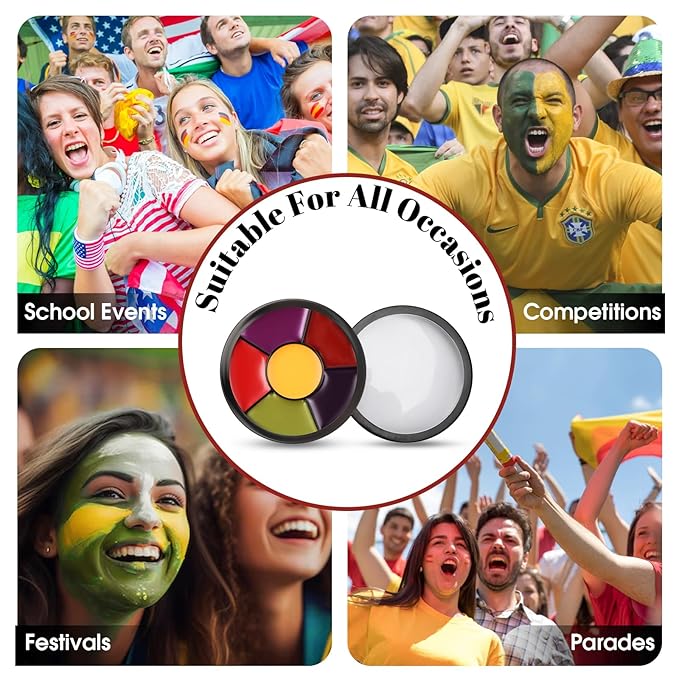 6 Colors Halloween Face Body Paint + 6pc Sponge + 3pc Brush, Yellow Purple Red Green Bruise Wheel for SFX Makeup, Face-Paint Body Paint Halloween Makeup Kit for Zombie Clown Joker Alien Witch Costume