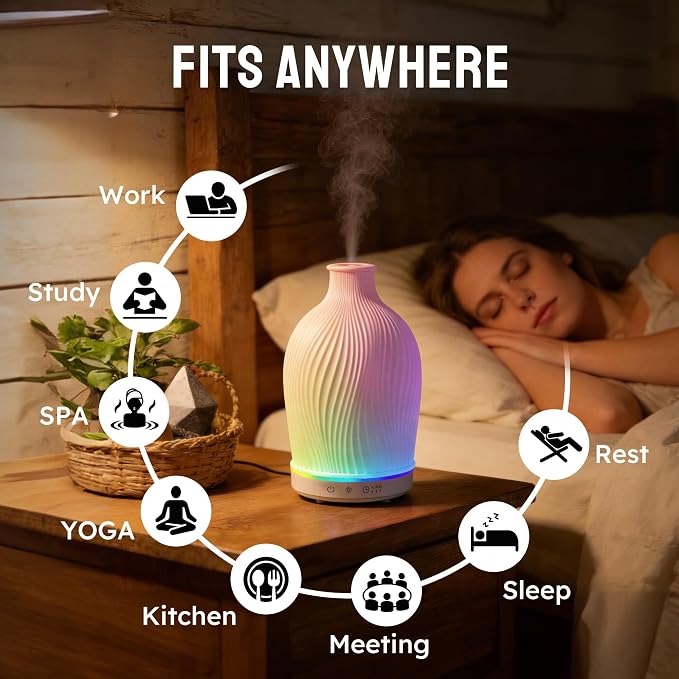 Essential Oil Diffuser 150ml,Resin Diffuser Ultrasonic Aromatherapy Humidifier with 1/2/4H Timer, 7 Color Lights, Auto Shut-Off, Whisper-Quiet for Home Bedroom Office (White)