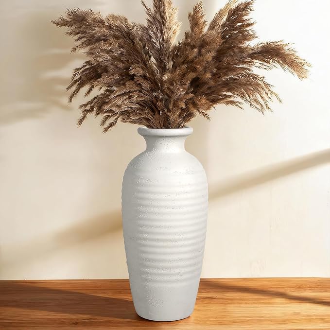 14.4" Vintage Tall Ceramic Vase, Farmhouse Modern Living Room Decor | Textured Surface Flower Vase for Home Decor,Large Ceramic vase Perfect for Living Room, Gift for Housewarming