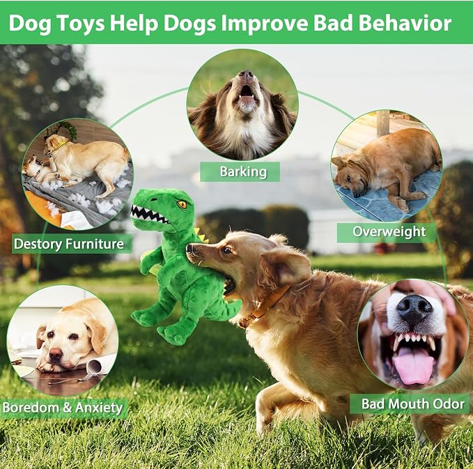 Plush Squeaky Dog Toy, Stuffed Dinosaur Interactive Chew Toy for Puppies Small Medium Dogs, Keep Them Busy & Anxiety Relief Cuddle Toy