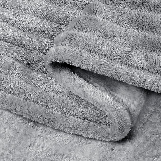 BEDELITE 3D Ribbed Jacquard Grey King Size Blankets for Bed, 108x90 Inch | Soft Warm Decorative Fluffy Blanket, Cozy Fuzzy Lightweight Plush Fleece Throw Blankets for Bed, Room Decor, Gift for Women