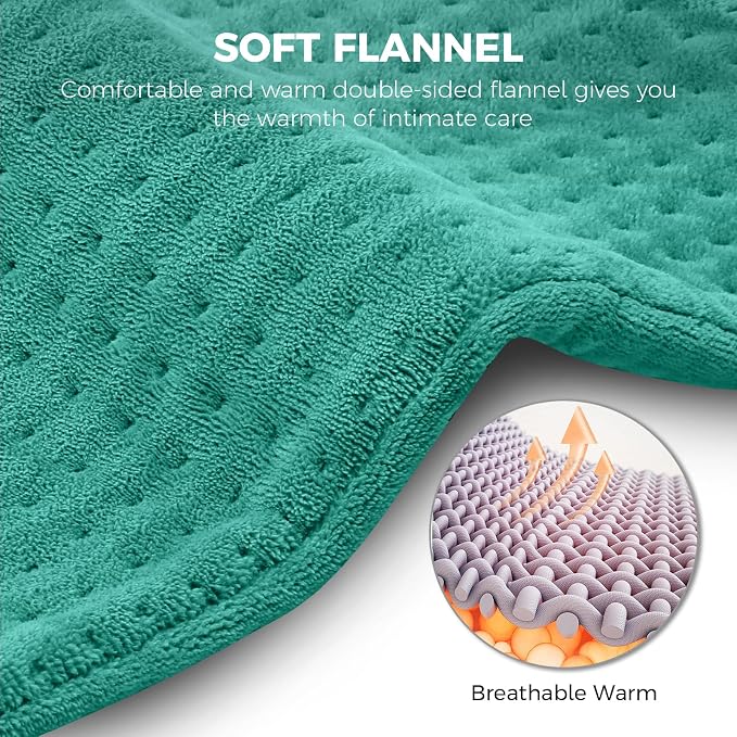 NOWWISH Heating Pad for Back, Period Cramps, Neck, Shoulder, Knee, 12x24 Inches Electric Throw with 6 Heat Settings, Timer and Auto Shut Off, Machine Washable, Birthday Gifts for Women, Green