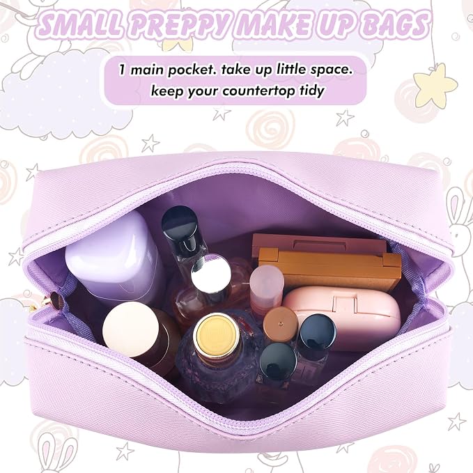 URSKYTOUS Gifts for Girls Initial Makeup Bag Personalized Cosmetic Bag with Zipper Cute Travel Toiletry Bag Waterproof PU Preppy Makeup Pouch Birthday Gift for Teen Girls Women(Purple D)