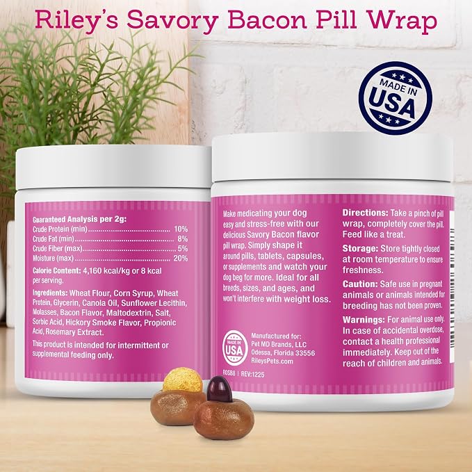 Riley's Pill Wrap for Dogs - Savory Bacon Pill Paste for Dogs - 8oz