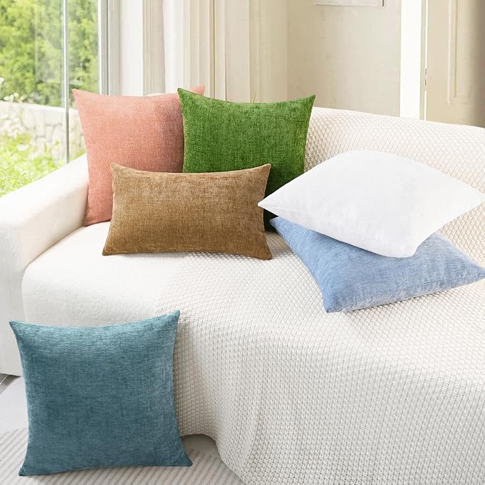 CaliTime Decorative Couch Throw Pillow Covers 20 X 20 Inches Smoke Blue | Pack of 2, Cozy Chenille Cushion Cases for Sofa Bed Living Room Farmhouse Home