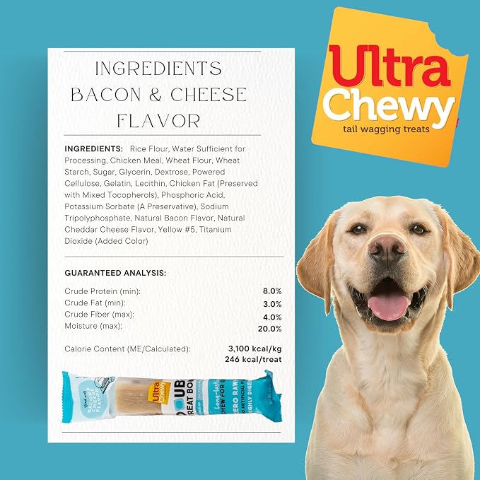 Ultra Chewy Double Treat Bones Dog Treats, Assorted Flavors, 1 Pack | 9 Bones Per Pack, Made in The USA, Healthy Treats, Easy to Digest, Promotes Dental Health