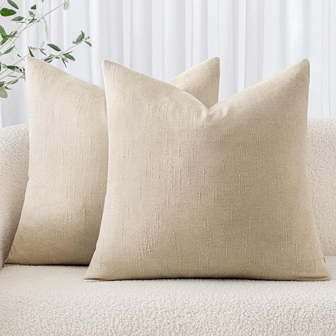 MIULEE Textured Chenille Throw Pillow Covers 18x18 Inch Beige Cement | Pack of 2 Decorative Soft Throw Pillows, Solid Textured Cushion Covers, Modern Home Decor for Couch Sofa Bedroom Living Room