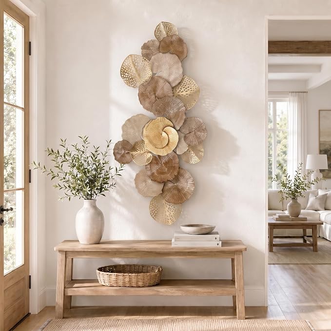 Axioglo 51" Large Wall Decor 3D Lotus Leaf Metal Wall Art for Living Room | 51" x 25" metal wall decor with layered metal texture, mounting hardware, two-way display