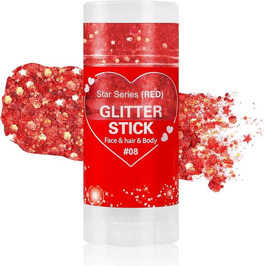 Mysense Red Body Glitter Stick,Christmas Makeup Face Hair Glitter,Stocking Stuffers,Sparkling Mermaid Sequins Chunky Glitter Face Paint,Singer Concert Outfit Festival Rave Accessories for Women