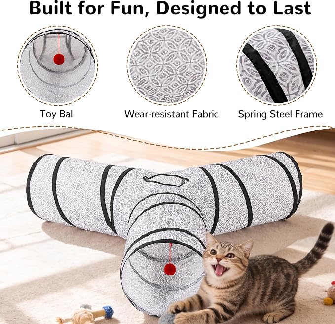 Tempcore Cat Tunnel, 3-Way Collapsible Toy, Large Size Grey Coin