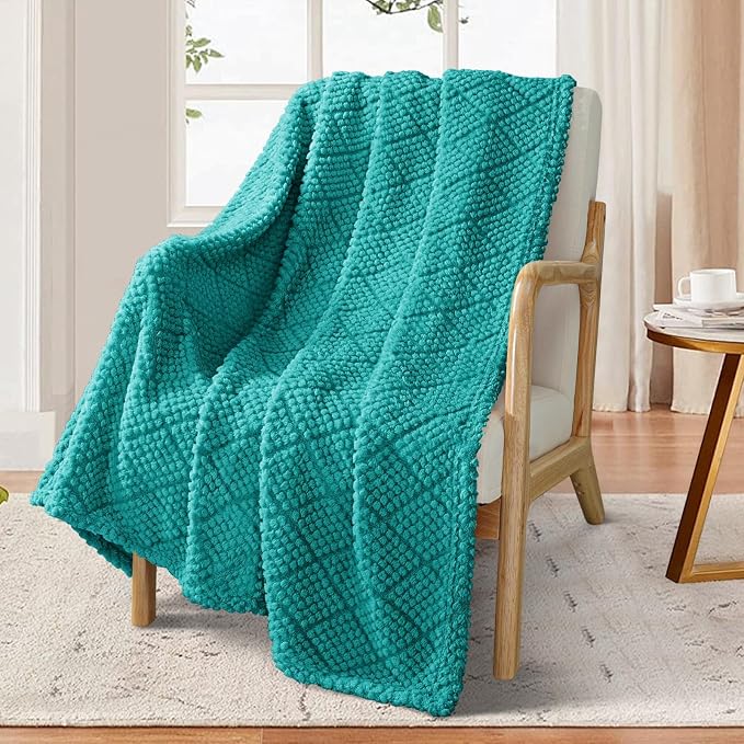 Whale Flotilla Soft Fleece Throw Blanket for Couch, Teal | Jacquard Waffle Blankets for Home Decor, Lightweight and Cozy, All Season Suitable, 50x60 Inch