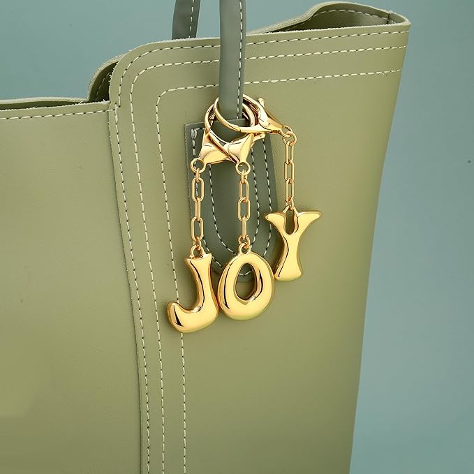 WOWORAMA Initial Letter Keychain for Women Chunky Gold Bubble Letter Bag Charm Purse Charm Personalized Keyrings Accessories
