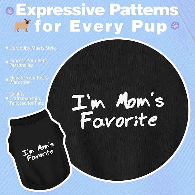 Cozy Sleeveless Canine Wear Dog Clothes, Soft, Lightweight, and Breathable Cotton Dog Shirt with I'm Mom's Favorite Print.Vest Tank Top Ideal for Small, Medium, and Large Breeds Black L