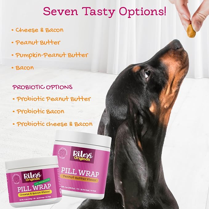 Riley's Pill Wrap for Dogs - Delicious Cheese & Bacon Flavored Pill Paste for Dogs - Wrap Pills, Capsules, Tablets in a Pocket or Pouch to Mask The Taste & Make Medicating Easy - 8 oz (Pack of 2)