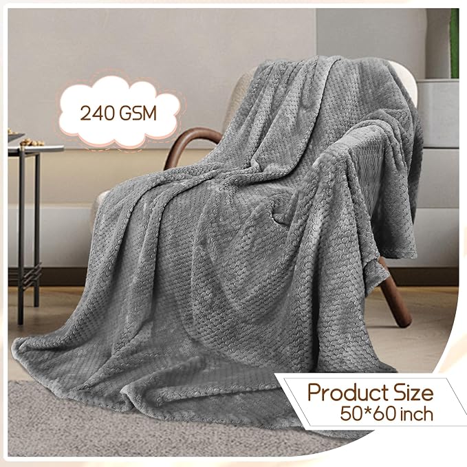 4 Pack Fleece Throw Blankets 50x60 Inches - Oeko-Tex Certified 100, 270 GSM Ultra Soft Plush for Bed, Couch and Cozy Gifts. 3D Waffle Texture, No Shedding No Pilling All Season (Dark Gray)
