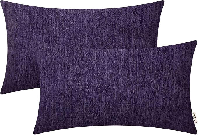 BRAWARM Throw Pillow Covers 12x20 Inches - Purple Chenille Lumbar Pillow Covers Pack of 2, Solid Dyed Soft Chenille Pillow Cases for Couch Sofa Bed Home Decoration
