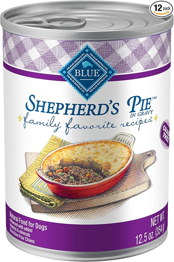 Blue Buffalo Family Favorites Beef Adult Wet Dog Food, 12.5 oz, 12 ct | Shepherd's Pie Recipe, Real Beef First, in Gravy, Feed as Treat, Topper, or Meal, No Corn, Wheat, or Soy