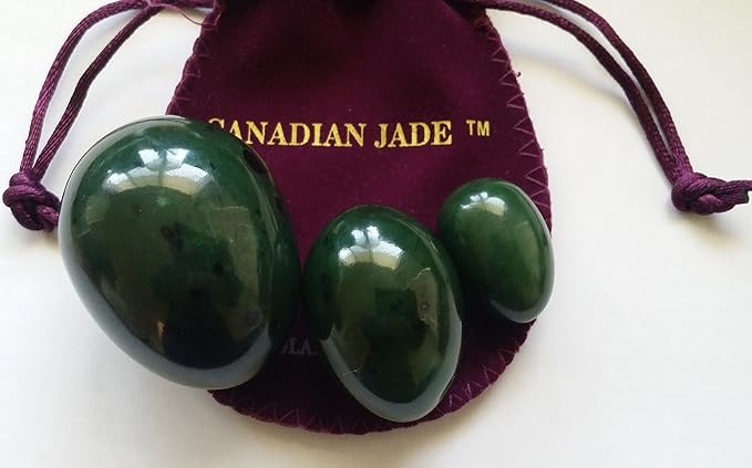 3-PCS Undrilled Nephrite Jade Stone Eggs Set – Large, Medium & Small Sizes | 100% Natural Nephrite Jade, Hand-Polished with Certificates & Velvet Pouches | Polar Jade