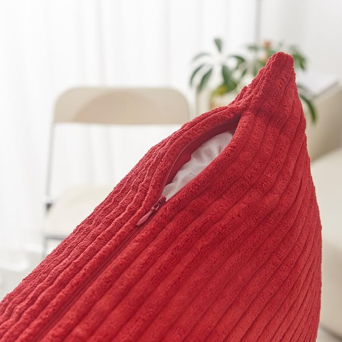 Home Brilliant Red Pillow Cover 12x20 Decorative Lumbar Throw Pillows Striped Corduroy Oblong Throw Pillow Case for Chair Couch Holiday, 12 x 20 inch, Red