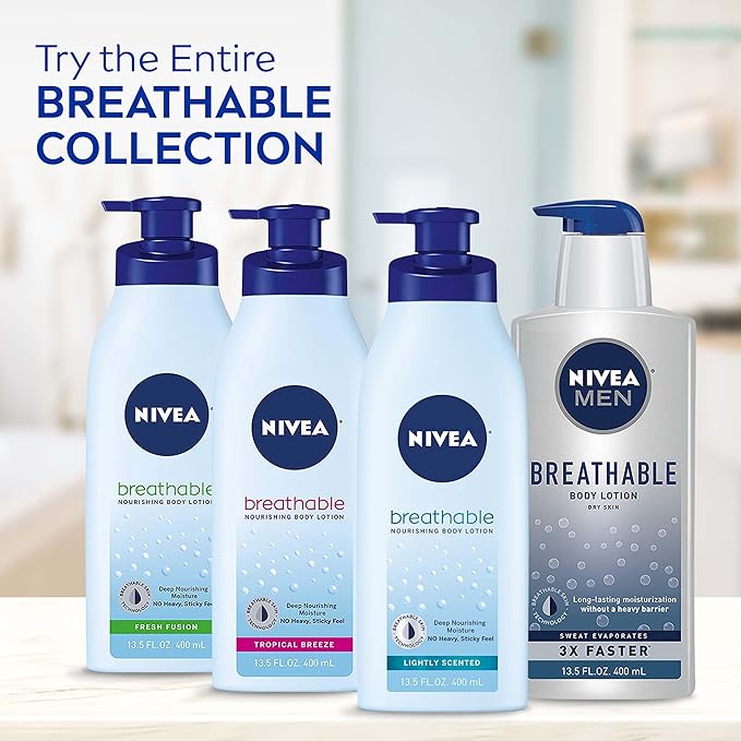 NIVEA Breathable Nourishing Body Lotion Fresh Fusion,Body Lotion for Dry Skin,13.5 Fl Oz Pump Bottle,(Pack of 2)