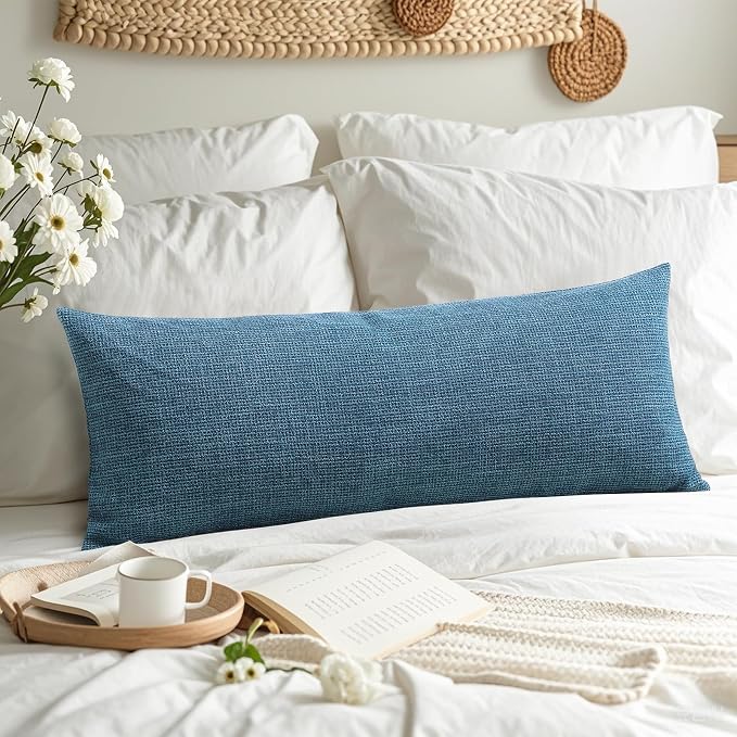 OTOSTAR Linen Throw Pillow Cover Set of 1 Decorative Long Lumbar Pillowcase Rectangle Cushion Cover 14x36 Inch for Home Decor Sofa Bedroom Car 35 x 90CM Dark Blue
