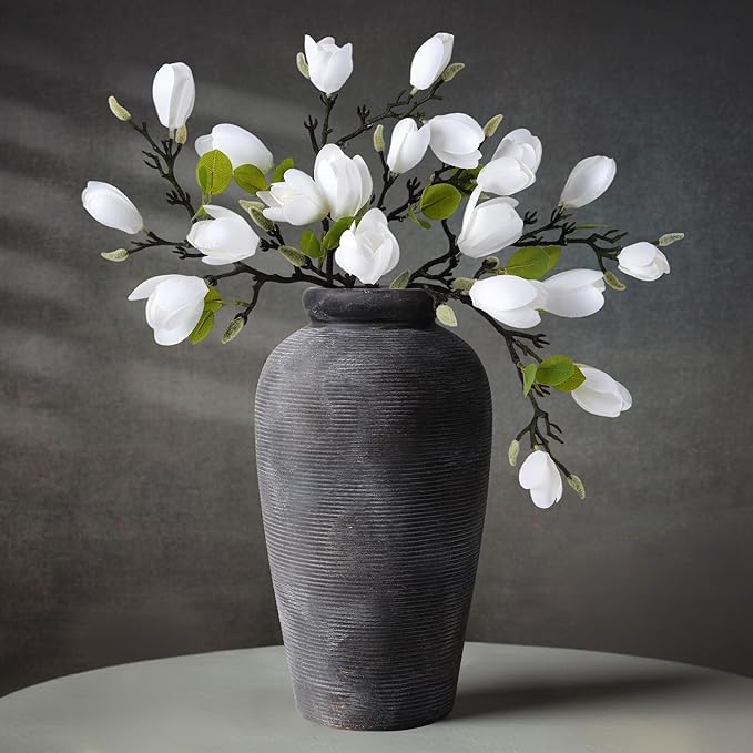 Starttag Large Ceramic Rustic Vase, 11 inch Farmhouse Flowers Tall Vase Vintage Texture Pottery Floor for Indoor Table, Centerpieces, Living Room Home Decor, Bronze