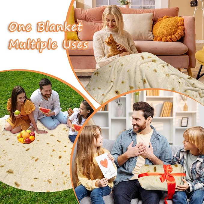 Bcareself Tortilla Blanket 2.0 Double Sided Adult Size Giant Double Sided for Kids Funny Realistic Food Personalized Throw Blanket Novelty Gift Taco Blanket Soft Flannel 60 inches Beige
