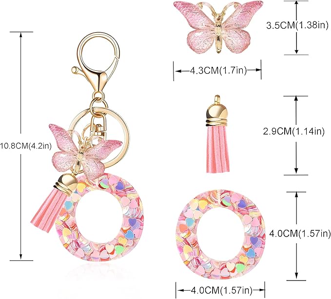 Fashion Alphabet Initial Letter Keychain Tassel Butterfly Pendant Key Ring for Purse Handbags Women Girl