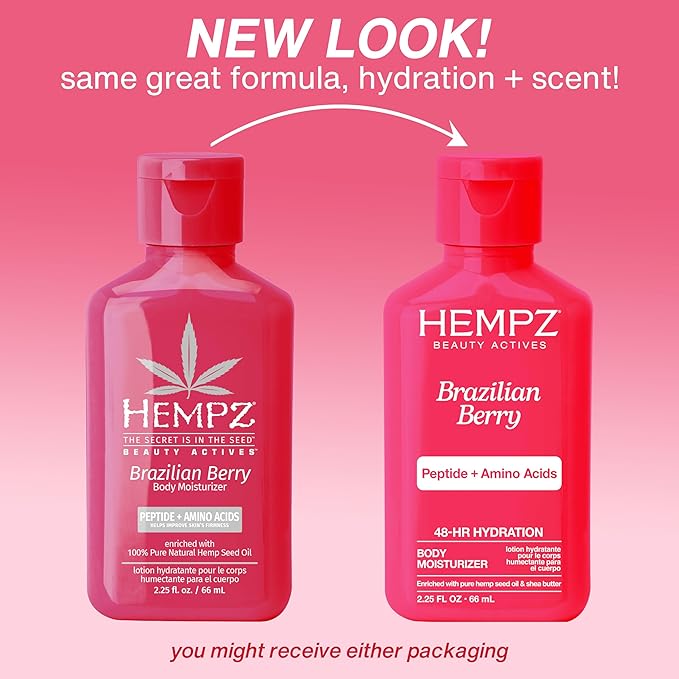 Hempz Mini Brazilian Berry Beauty Actives Lotion, Hydrating Moisturizer for Body, Hands and Feet 2.25 oz.