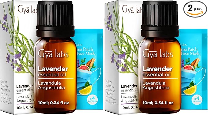 Gya Labs Lavender Essential Oil for Aromatherapy – 0.34 Fl Oz – Premium Grade Essential Oils for Diffuser, Aromatherapy, Hair Care, Skin Care, Body, Massage & DIY Candle Making Scents (Pack of 2)